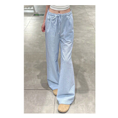 批发日系甜美木耳边格子裤女夏季新款宽松休闲<b class='q'>百搭</b>高腰遮肉显瘦阔腿裤