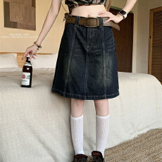 批发美式显瘦百搭牛仔鱼尾裙女新款宽松复古做旧高腰a字<b class='q'>半身裙</b>子