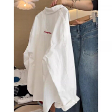 批发青春派对自制字母刺绣白<b class='q'>衬衫女</b>春秋新款宽松<b class='q'>韩版</b>小个子设计感衬衣