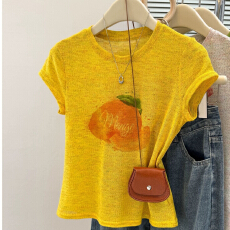 批发甜美风印花<b class='q'>圆领</b>短袖<b class='q'>T</b><b class='q'>恤</b>女夏季新款百搭减龄修身显瘦正肩打底上衣