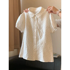 批发法式甜美波点印花白色衬衫女夏季2026新款减龄chic<b class='q'>泡泡袖</b>别致<b class='q'>上衣</b>