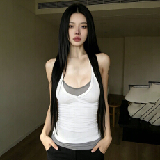 批发<b class='q'>街头</b>辣妹百搭撞色拼接两件套挂脖吊带简约基础修身叠穿背心上衣