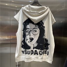 批发胖mm特大码300斤早秋新款字母卡通印花连帽拉链开衫<b class='q'>卫衣</b>马甲短袖