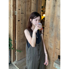 批发日系复古叠穿背带裤松弛感穿搭宽松休闲阔腿连体裤女<b class='q'>夏</b>