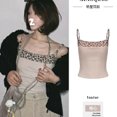批发赵露胸垫思同款辣妹豹纹拼接吊带女带胸垫<b class='q'>甜美</b>性感修身美背上衣