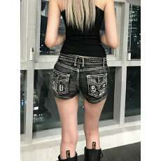 批发美式复古做旧个性刺绣铆钉牛仔短裤<b class='q'>女</b>夏季y2k辣妹修身百搭包臀裤
