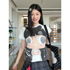 批发2026新款百搭甜美上衣凉感冰皮弹力针织短袖夏插肩修身<b class='q'>短款</b>T恤女