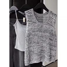 批发时尚简约花纱线镂空针织背心男女同款夏新款高端无袖休闲叠穿上衣