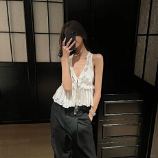 批发法式纯欲风荷叶边蕾丝拼接<b class='q'>背心女</b>巨好看夏季新款韩系简约小衫