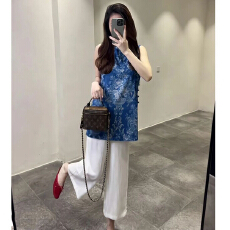 批发2026夏季新中式减龄气质无袖印花<b class='q'>上衣</b>时尚轻奢休闲<b class='q'>裤</b>两件套套<b class='q'>装</b>女