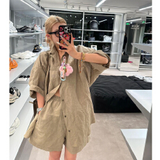 批发老钱风休闲衬衫套装女2026年<b class='q'>夏季</b>新款慵懒宽松度假感<b class='q'>短裤</b>两件套