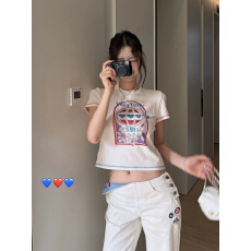 批发【彩色明线】韩系校园风短袖t恤女INS超火宽松显瘦上衣<b class='q'>服</b>