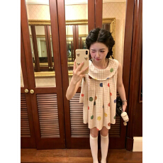 批发夏季新款韩系波点格子衬衫<b class='q'>女</b>娃娃领显瘦<b class='q'>童</b>趣衬衫高级感百搭上衣