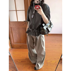 批发氛围感慵懒风<b class='q'>男</b>女同款新款日系简约 ins 文艺气质潮流休闲上衣