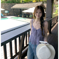 批发雪纺碎花<b class='q'>吊带衫</b>女夏季韩系荷叶边<b class='q'>宽松</b>显瘦无袖短款背心气质上衣