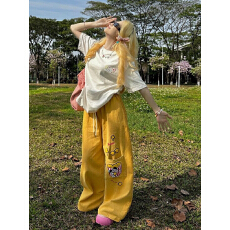 批发美式高街工装裤女夏季新款多巴胺穿搭刺绣直筒阔腿裤宽松<b class='q'>休闲裤</b>子