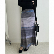 批发复古气质扎染灰<b class='q'>半身裙</b>女夏季中<b class='q'>长款</b>松紧腰显瘦包臀网纱裙中长裙女