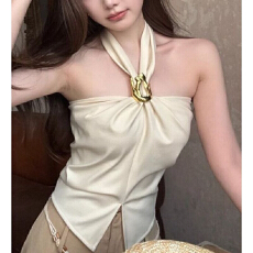 批发韩系挂脖吊带背心女夏内搭设计感纯欲性感辣妹一字肩无袖上衣外穿