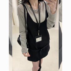 批发新款超火穿搭一整套韩系小个子黑色背心<b class='q'>连衣裙</b>套装裙气质叠穿上衣