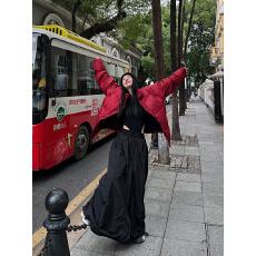 批发美式复古黑色半身裙子女<b class='q'>春</b>秋季新款高腰抽绳工装中长款小黑裙长裙