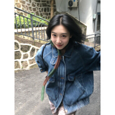 批发美式复古宽松百搭牛仔外套女2026秋<b class='q'>冬</b>季新款高街设计感飞行员夹克