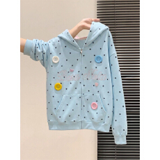 日杂少女感穿搭星星满印卫衣开衫女秋冬设计感巨好看连帽拉链外套