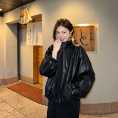 批发美式复古哑光<b class='q'>皮衣</b>外套女2026春秋新款宽松百搭夹克潮款<b class='q'>机车</b>服上衣