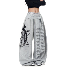 批发时尚美式hiphop人物字母印花绑带宽松阔腿卫裤女休闲运动裤<b class='q'>男</b>