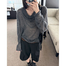 批发慵懒风荡领针织<b class='q'>罩衫</b>女秋季宽松显瘦别致穿搭微透设计感长袖上衣