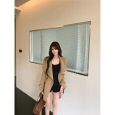 批发2026新款秋季卡其色中长款风衣外套女气质大翻领收腰系带休闲大衣