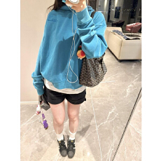 批发美式复古水洗做旧连帽<b class='q'>卫衣</b>女早秋季新款字母刺绣宽松慵懒情侣外套
