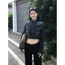 批发早秋美式蓝色牛仔衬衫<b class='q'>外套</b>女秋季2026新款设计感气质<b class='q'>修身</b>显瘦上衣