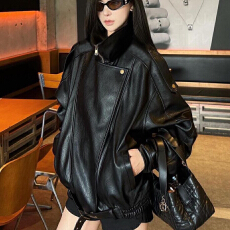 批发高档时尚美式皮衣外套女2026秋季新款宽松百搭设计感机车皮夹克潮