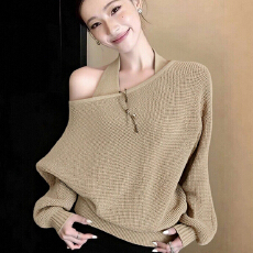 批发韩系穿搭设计感<b class='q'>露肩</b>毛衣女秋冬慵懒挂脖吊带叠穿针织衫<b class='q'>上衣</b>两件套