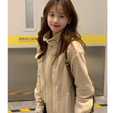 批发美式复古仿麂皮绒外套秋季上衣女小个子新款显瘦短款夹克<b class='q'>修身</b>上衣