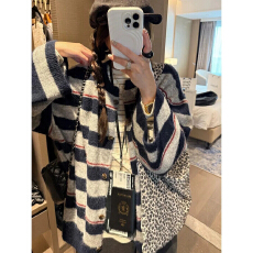 批发韩版条纹宽松毛衣开衫<b class='q'>外套女</b>2026秋新款慵懒风时髦减龄针织上衣