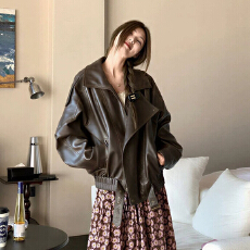 批发美式时尚皮衣外套<b class='q'>女</b>2026年新款秋季宽松复古百搭pu机车皮<b class='q'>夹克</b>洋气