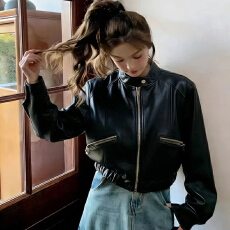 批发高级感复古皮衣外套<b class='q'>女</b>短款2026春秋新款百搭显瘦机车风洋气皮<b class='q'>夹克</b>
