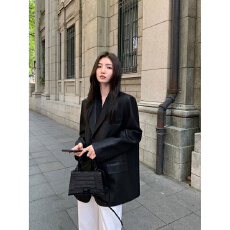 批发黑色pu皮衣西装外套PU2026秋季新款宽松气质高级休闲西服皮衣女