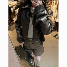 批发美式复古翻领短款PU<b class='q'>皮衣</b>外套女2026秋季新款时髦高级机车夹克外套