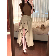 批发女2026秋季新款韩系辣妹<b class='q'>修身</b>中袖上衣设计感不规则高腰半身裙