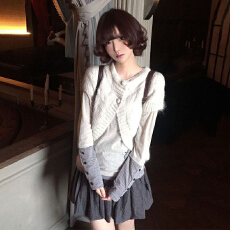 批发甜美少女奶杏麻花马甲灰色半身裙<b class='q'>条纹</b>内搭上衣温柔显瘦秋冬三件套