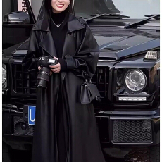 批发2026秋季新款高端时尚潮流过膝<b class='q'>皮衣</b><b class='q'>外套</b>女高级感暗黑气质时髦大衣