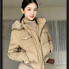 批发2026冬季新款外套棉服女保暖时尚<b class='q'>短款</b>大毛领休闲小个子连帽棉衣