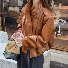 批发欧洲站复古港风机车皮衣外套女2026秋<b class='q'>冬</b>新款宽松休闲皮夹克上衣潮