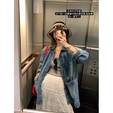 批发巴黎腔调 蓝色复古上衣水洗衬衫女春<b class='q'>夏</b>季牛仔衣叠穿男友风衬衫