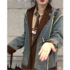 批发西服牛仔外套女2025年新款<b class='q'>春</b>秋冬装复古古着风拼接西装夹克设计感