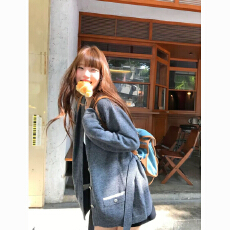 灰色长袖针织开衫外套女秋季宽松慵懒风显瘦小个子感外搭上衣