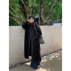 批发简约慵懒立领长风衣<b class='q'>外套</b>腰带长款大衣