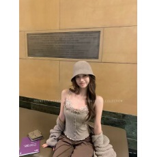 批发周壹奶酥lace 自带胸垫假两件秋弹力吊带肩带可调节